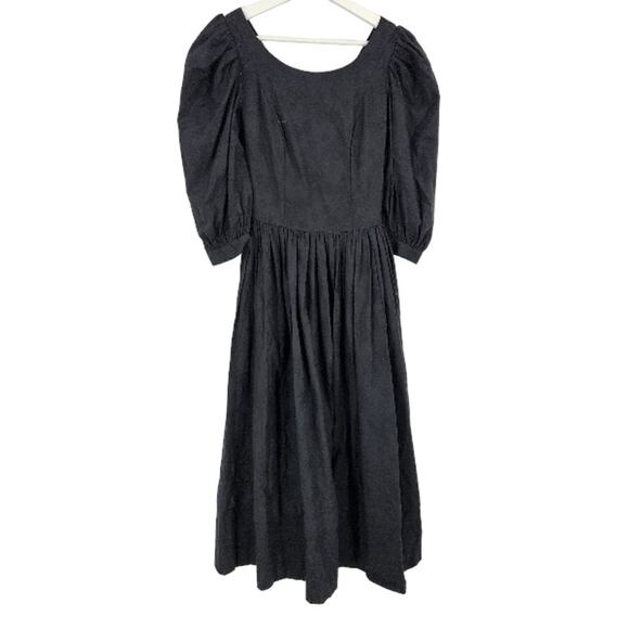 Vintage Laura Ashley Dress Black Puff Sleeve Cottage Maxi Goth Whimsgoth Size 6 - Picture 1 of 8
